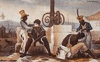 Jean Baptiste Debret integrou a Missão Artística Francesa ao Brasil em 1816. Instalou-se no Rio de Janeiro e, a partir de 1817, tornou-se professor de pintura em seu ateliê. Em 1818, realizou a decoração para a coroação de D. João VI, no Rio de Janeiro. De 1823 a 1831, foi professor de pintura histórica na Academia Imperial de Belas Artes, no Rio de Janeiro, atividade que alternou com viagens para várias cidades do país. Deixou o Brasil em 1831, retornou a Paris onde editou o livro "Viagem Pitoresca e Histórica ao Brasil", em três volumes, ilustrado com aquarelas e gravuras produzidas com base em seus estudos e observações. <br></br> Palavras-chave: relações culturais, monarquia, escravidão, costumes, retratos, arte, França.