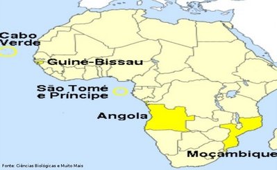 Mapa do continente africano que localiza as regiões colonizadas pelos portugueses.<br><br/>
Palavras-chave: imperialismo, África, Portugal, dominação.