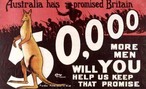 Cartaz de propaganda de guerra australiano da Primeira Guerra Mundial. <br><br/> Palavras-chave: relaes de produo, trabalho, poder, cultura, Austrlia, Primeira Guerra Mundial, propaganda, recrutamento.