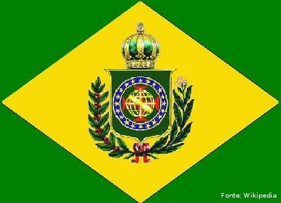 Bandeira utilizada no Brasil Império que teve seu início em 1822 com a Proclamação da Independência de Portugal por D. Pedro I, se estendendo até 1889 com a Proclamação da República.<br><br/>
Palavras-chave: relações de poder, Estado, Império, independência, D. Pedro I, D. Pedro II.